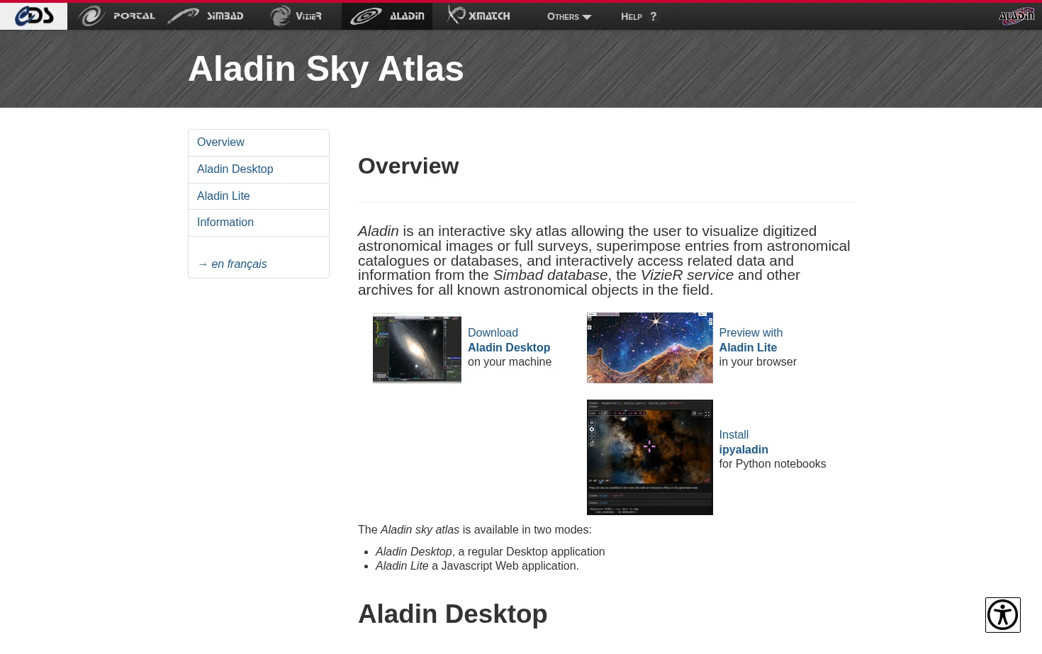 Aladin Sky Atlas 页面快照